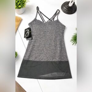 NEW NWT TLF Apparel Vitality Mesh Layered Tank Top - Size S - Heather Grey/Black